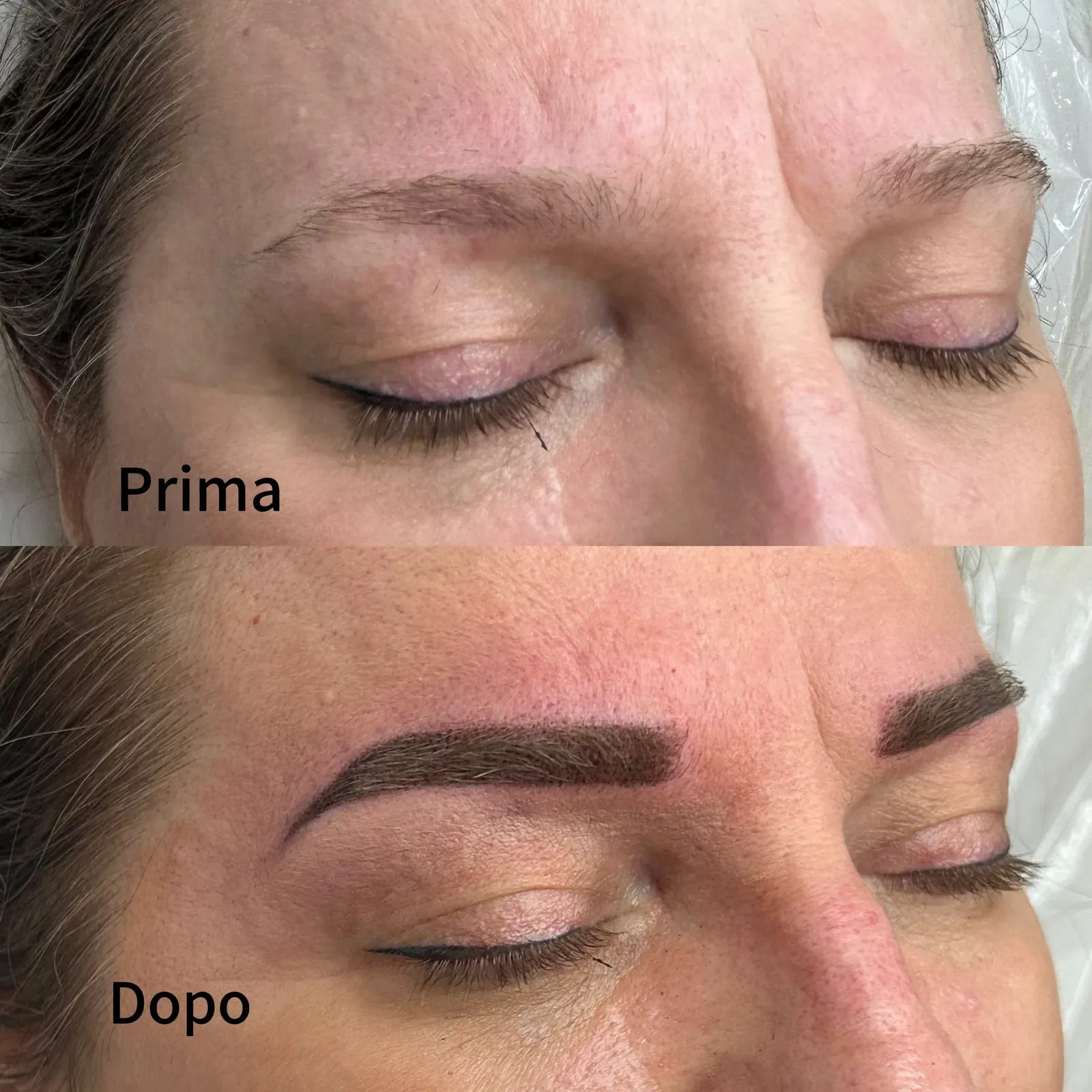 Sopracciglia prima e dopo il trucco semipermanente