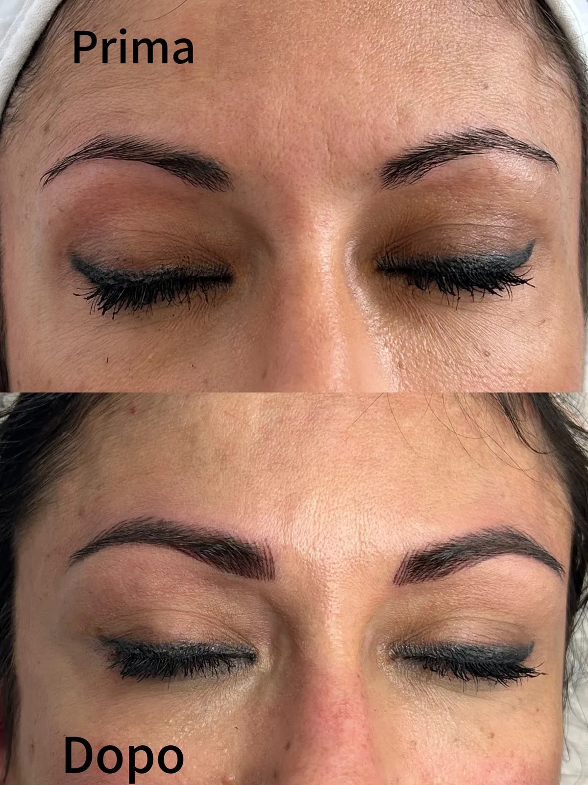 Sopracciglia prima e dopo il trucco semipermanente